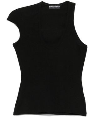 David Koma Asymmetric-Sleeve Tank Top - Black