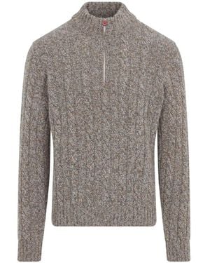 Kiton Cable-Knit Quarter-Zip Sweater - Gray