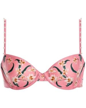 Agua Bendita Magdalena Promesa Pearl-Embroidered Bikini Top - Pink