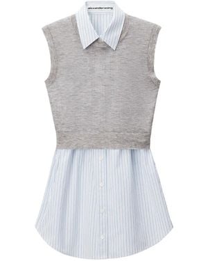 Alexander Wang Layered Sleeveless Shirt Mini Dress With Knit Top - Grey