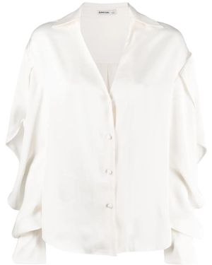 Jonathan Simkhai V-Neck Draped-Sleeve Shirt - White