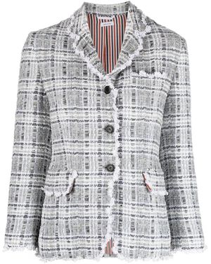 Thom Browne Blazer Monopetto Con Bordo All'Uncinetto - Grigio