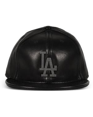 Earthling Collective Brain Bucket Logo-Plaque Leather Cap - Black
