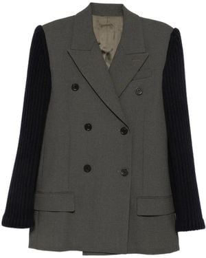 Jean Paul Gaultier Double-Breasted Ribbed-Knit Sleeve Jacket - Black