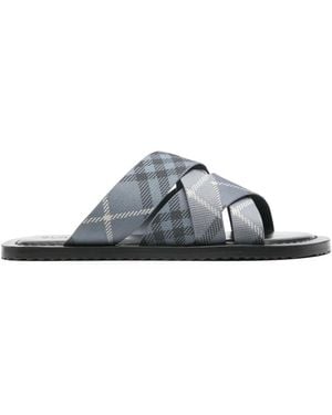 Burberry Claquettes À Carreaux - Gris