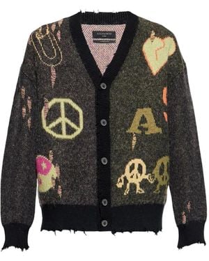 AllSaints Graphic-print Frayed Cardigan - Black