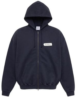 Vetements Logo-Patch Zip-Up Hoodie - Blue
