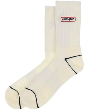 RRR123 Logo-Patch Ribbed-Knit Socks - Natural