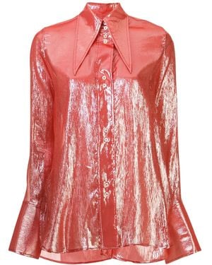 Ellery Camisa Metalizada Con Cuello De Pico - Rojo