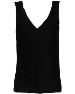 Voz V-Neck Linen Top - Black