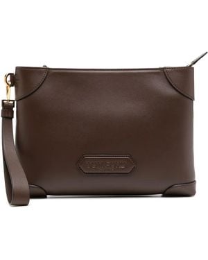 Tom Ford Kleine Clutch Met Logopatch - Bruin