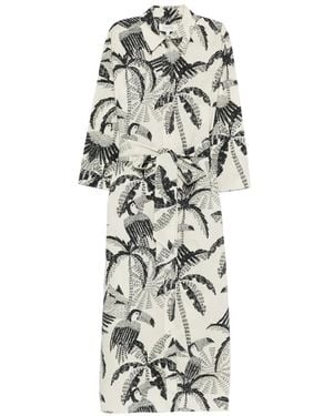 Psophia Palm-Tree Pattern Midi Dress - White