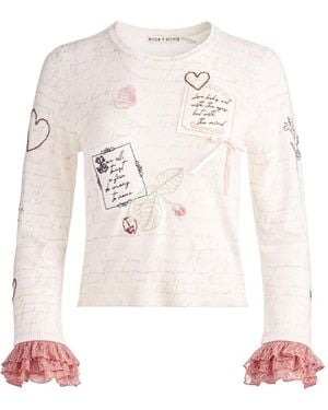 Alice + Olivia Top Carolan con volantes en los puños - Blanco