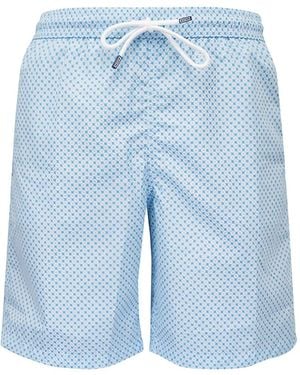 Fedeli Geometric-Print Drawstring Swim Shorts - Blue