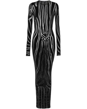 Balmain Fluwelen Midi-Jurk Met Zebraprint - Zwart