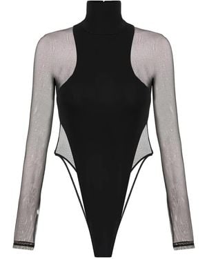 Elisabetta Franchi Turtle-Neck Tulle Bodysuit - Black