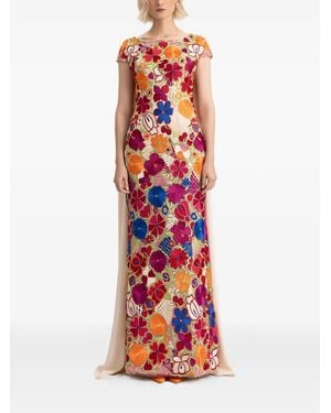 Gemy Maalouf Floral Cape Dress - Red