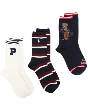 Polo Ralph Lauren Polo Bear Striped Socks Set (Set Of Three) - Bleu