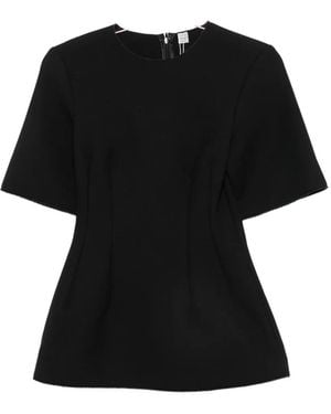 TOTEME Sculptural Short-Sleeve Scuba Top - Black