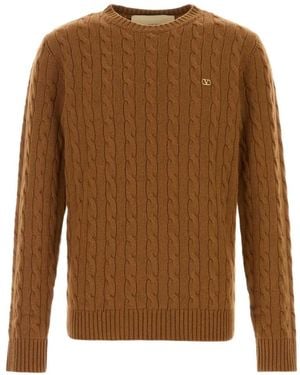 Valentino Garavani Cable-Knit Vlogo Sweater - Brown