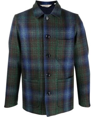 Aspesi Plaid Virgin-Wool Shirt Jacket - Blue