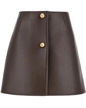 Ferragamo A-Line Leather Mini Skirt - Brown