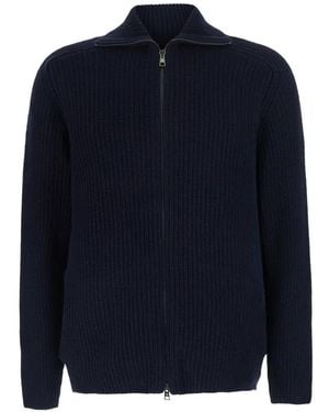 Tagliatore Ribbed-Knit Zip-Up Cardigan - Blue
