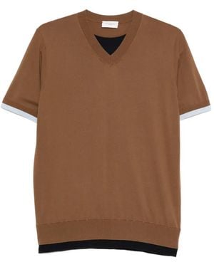Paolo Pecora V-Neck Panelled T-Shirt - Brown