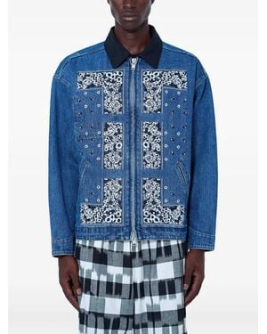 NOMARHYTHM Bandana.Embroidered Zip-Up Denim Jacket - Blue