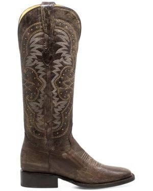 NORTALIE Arena Embroidered Leather Cowboy Boots - Brown