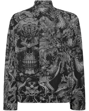 Philipp Plein Skull-Print Cotton-Blend Shirt Jacket - Black