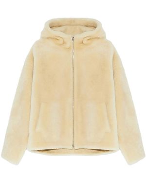 Yves Salomon Hooded Shearling Jacket - Natural