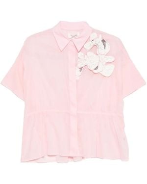 Psophia Floral-Appliqué Shirt Set - Pink