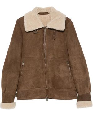 Salvatore Santoro Shearling-Trim Leather Jacket - Brown