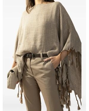 Brunello Cucinelli Prince Of Wales Fringed Poncho - Brown