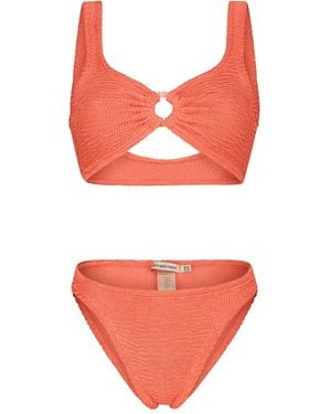 Paramidonna Irina Textured Ring-Detail Bikini - Orange