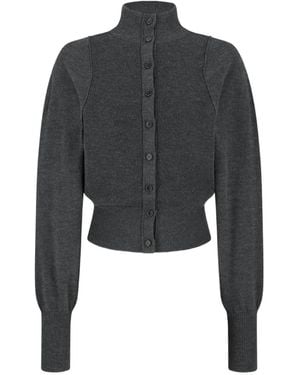 Amomento Ribbed-Knit Wool Cardigan - Black
