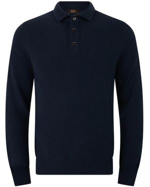 Moorer Button-Placket Collar Jumper - Blue
