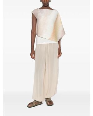 Pleats Please Issey Miyake Asymmetric-Design Pleated Top - Natural