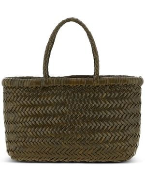 Dragon Diffusion Mini Flat Gora Woven-Leather Tote Bag - Green