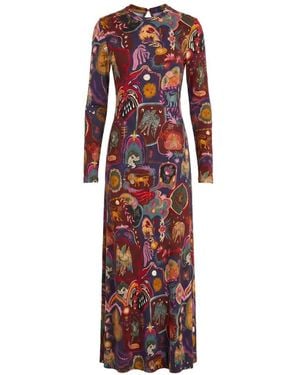 FARM Rio Graphic-Print Long-Sleeve Dress - Red