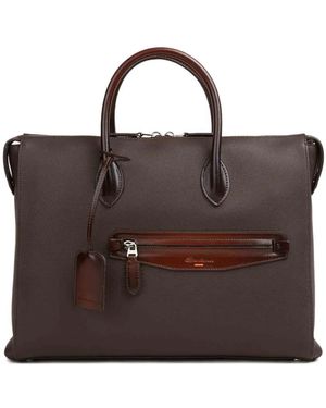 Santoni Grained-Leather Briefcase - Brown