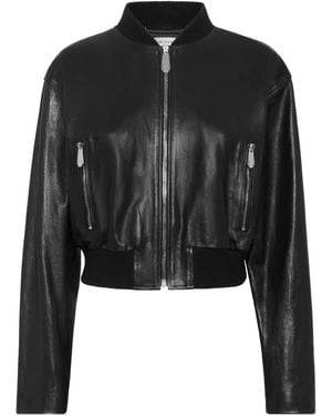 Philipp Plein Cropped Leather Bomber Jacket - Black