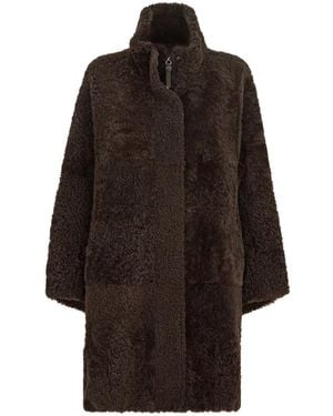 Brunello Cucinelli Fuzzy Shearling Coat With Shiny Zipper Pull - Brown