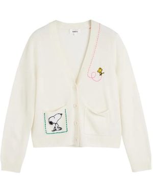 Chinti & Parker Snoopy-Embroidered Patch-Pocket Cardigan - White