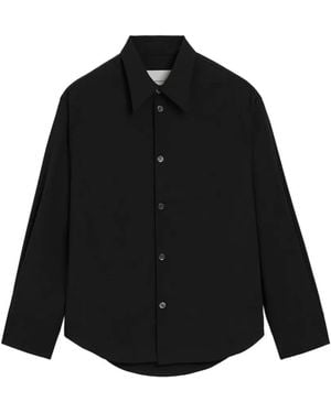 Ami Paris Blended Silk Sharp Collar Adjusted Shirt - Black