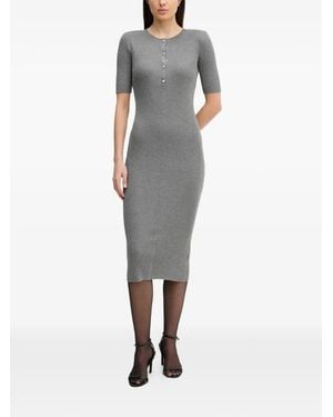 DKNY Button Ribbed Dress - Grey