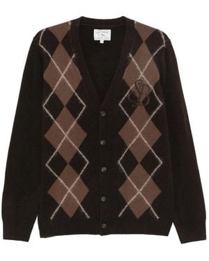 MC2 Saint Barth Jonan Argyle-Pattern Embroidered-Logo Cardigan - Black