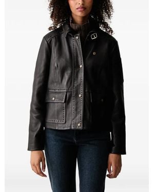 Aeronautica Militare Veste En Cuir À Plaque Logo - Black