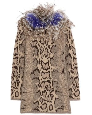 Valentino Garavani Feather-Trimmed Animal-Print Dress - Blue